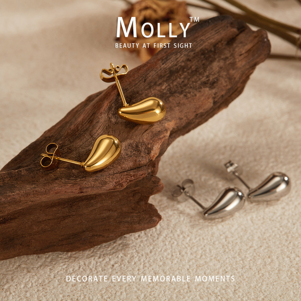 ต่างหูสแตนเลสน่ารักขนาดเล็กสำหรับผู้หญิง, Non-Tarnish Gold Plated ไม่อันตรายต่อผิว สไตล์มินIMALIST