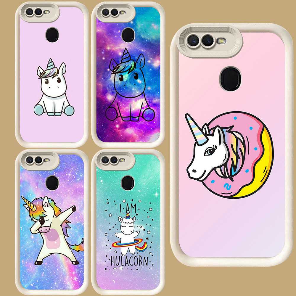 R85 เคสยูนิคอร์นน่ารักสําหรับ OPPO A12 F5 A12s A1K A12E A5S A3S F9 A5 F7 A7 Pro สีขาว
