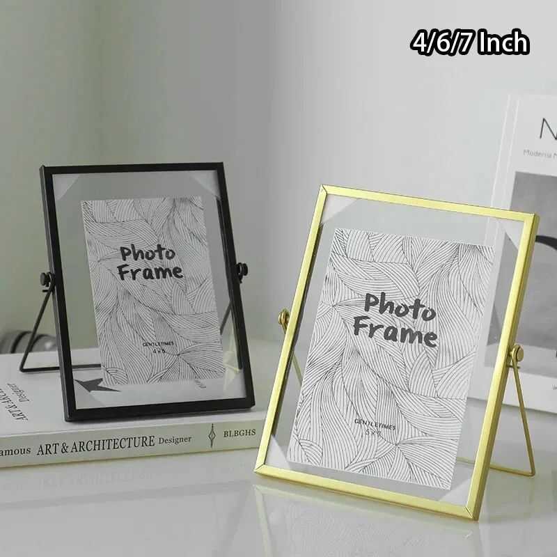 LY 4/6/7 Inch Glass Pressed Wers Fre Collection Tabletop Gold Metal Ating Standing Glass Picture Ar