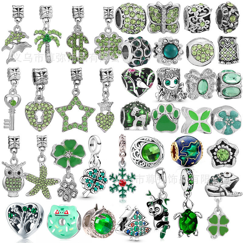 สีเขียวจุด พลอยเทียม ภาพวาดน้ํามันโพธิ์ต้นไม้ปลาโลมานกฮูกอุปกรณ์เสริมเหมาะสําหรับสร้อยข้อมือสร้อยคอทํา