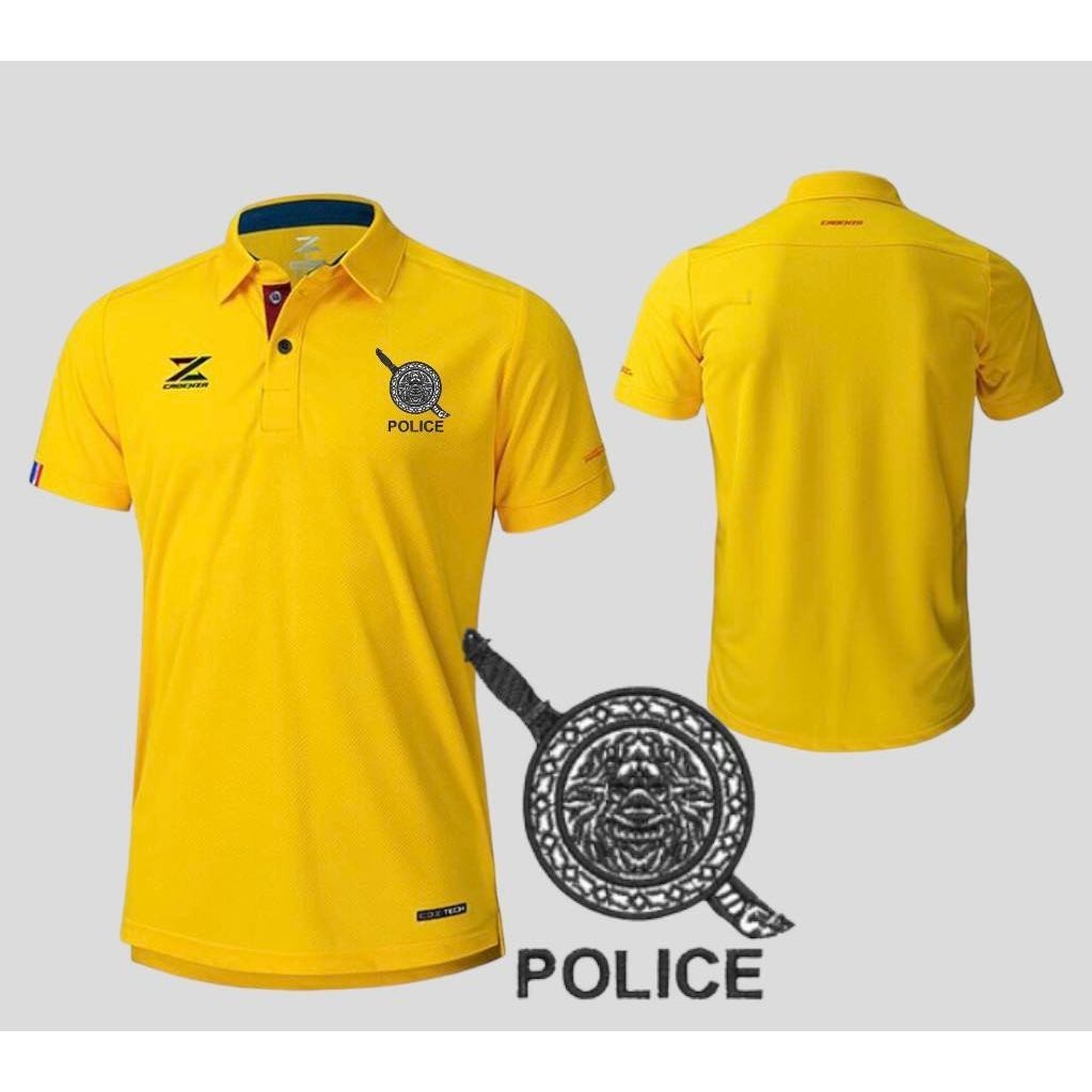 เสื้อคอปกปักตำรวจสีเหลือง ใส่ได้ทั้งชายและหญิง รุ่น CDL-6 (ปักโลโก้ตำรวจ 1 จุด) เสื้อโบโลยี่ห้อราคาถูก พร้อมส่ง