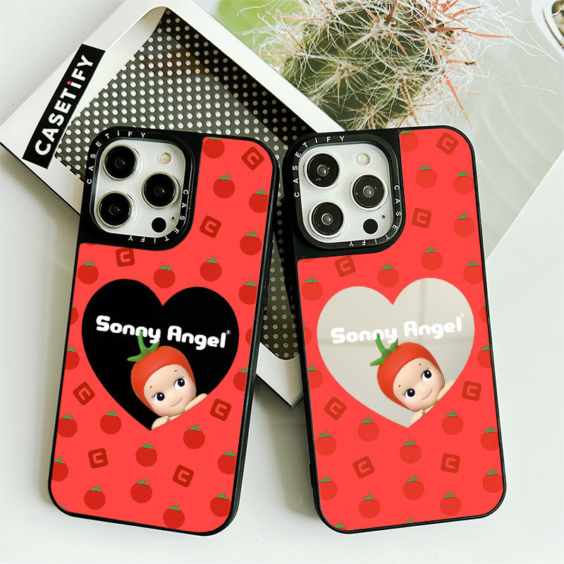 Sonny Angel Screenful Tomato MirrorปลอกสําหรับIPhone 11 12 13 Mini 14 15 Pro MaxกรณีX XR XS Max SE2 6 6s 7 8 Plus 7+ ฝาครอบSoft BorderกลับPC Hardกันชนพร้อมบรรจุภัณฑ์