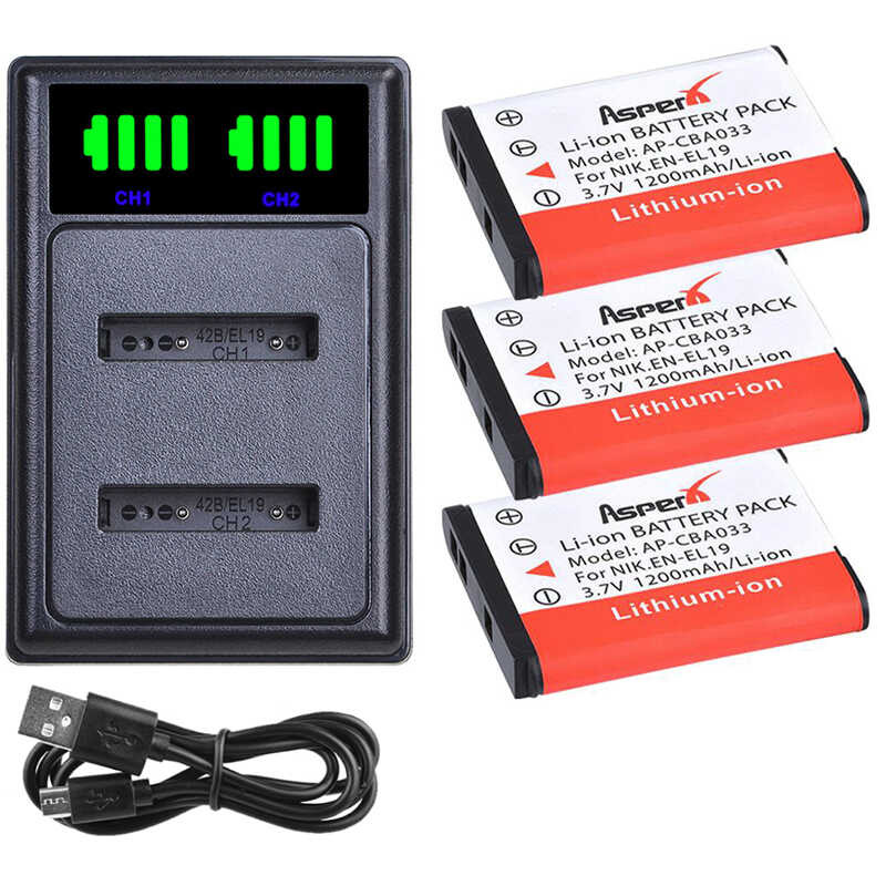1200mAh 2 NP-BJ1 EN EL19 Battery + Charger for Nikon EN-EL19 Coolpix 3700 S5200 S3100 S2800 S3400