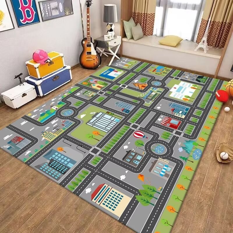 Road Traffic Educational Carpet for Living s Children's Play Anti-slip Crawl Mat Game Room Area Rug