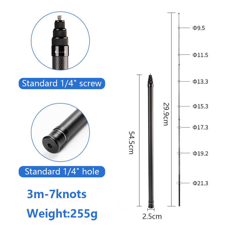 3M A9e 7/9 Knot คาร์บอนไฟเบอร์ที่มองไม่เห็น Selfie Stick Insta360 X