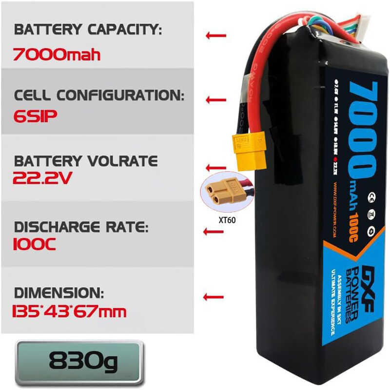 DXF A6a 6S Lipo 10000Mah 7000Mah 5200Mah 1200MAH 22.2V แบตเตอรี่กราฟีน Xt60 Xt90 Ec5 Xt