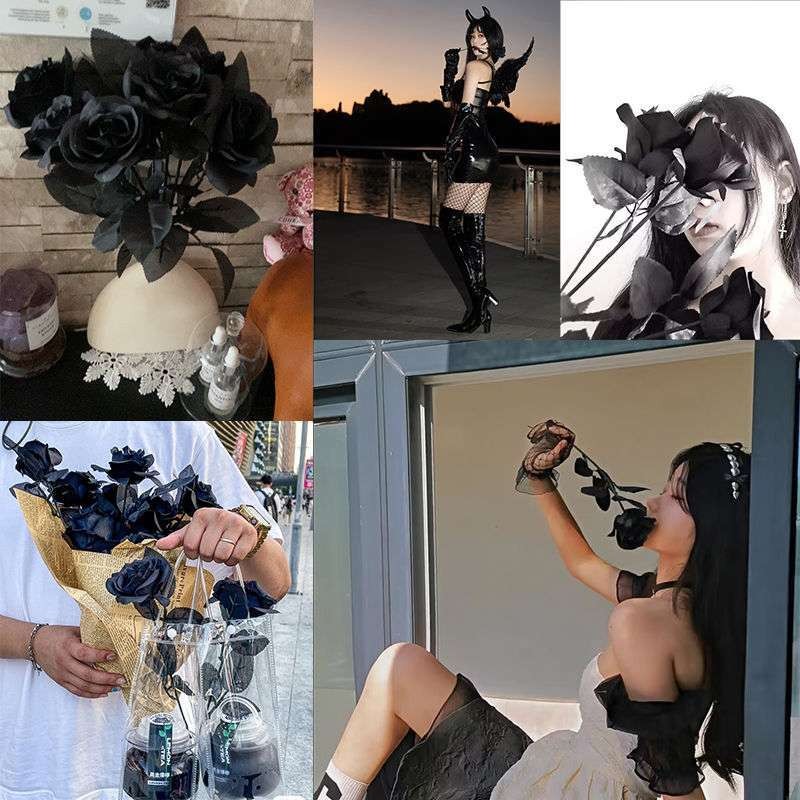 hot🔥การประกันคุณภาพ🔥 Black Artificial Rose Valentine's Day Bouquet Single Fake Flower Living Room