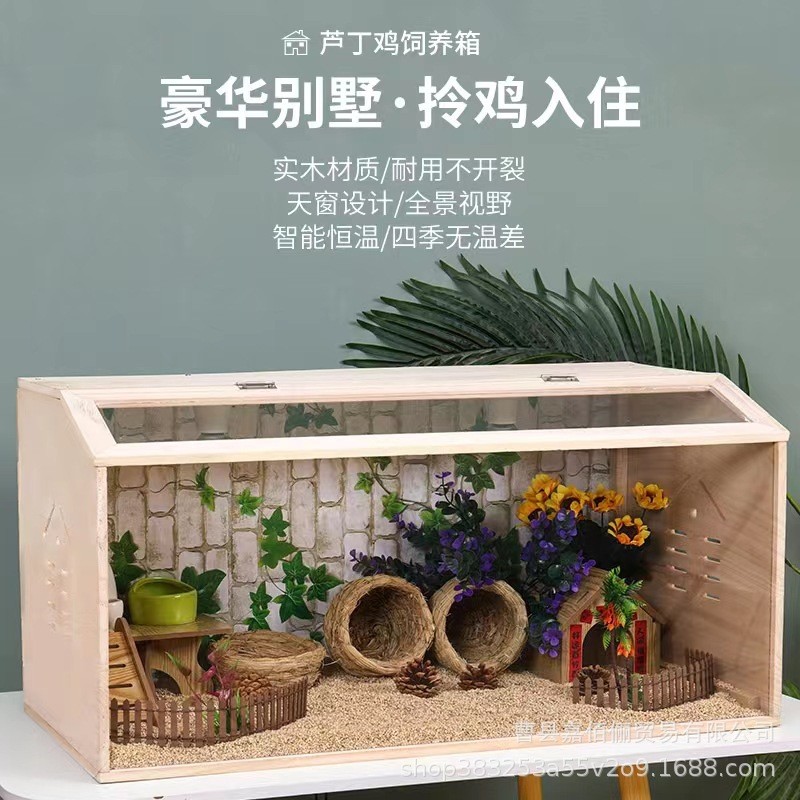 กล่องไม้ Rutin Box ไม้เนื้อแข็ง Rutin ไก่ผสมพันธุ์กล่องเพาะพันธุ์ไม้อะคริลิคโปร่งใสกล่องไม้