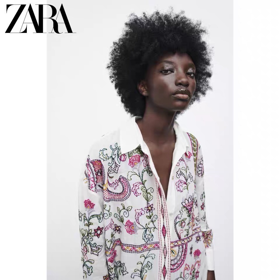 Zara เสื้อเชิ้ต ปักลาย ทรงยาว