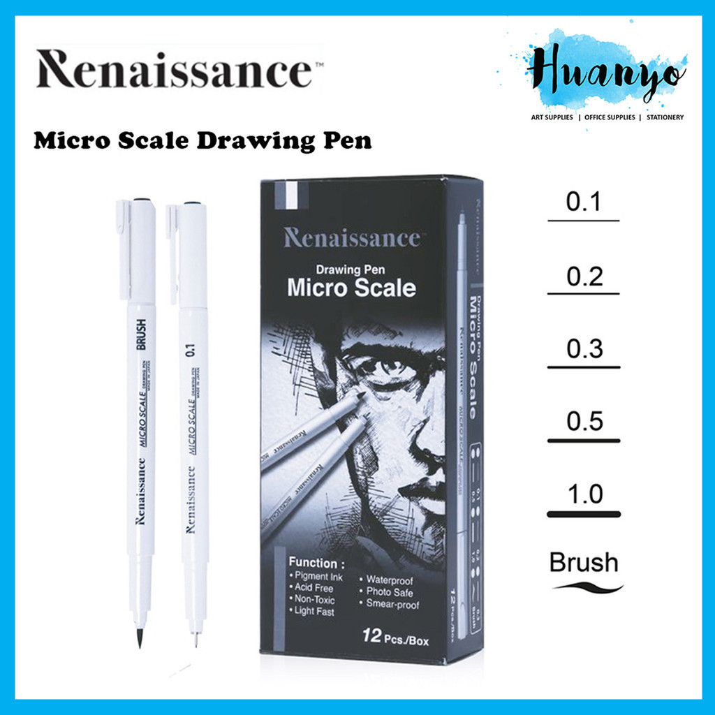 Renaissance Micro Scale Technical Drawing Sketch Pen สีดํา (0.1/0.2/0.3/0.5/1.0MM/BR, ต่อชิ้น) [Skec
