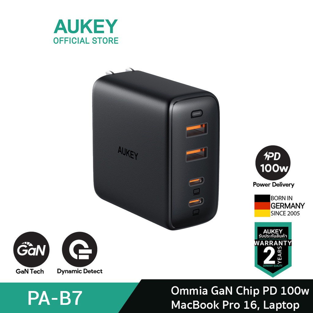 AUKEY PA-B7 Omnia 100W 4-Port USB C Charger, PD Charger with GaNFast , USB C Laptop Charger