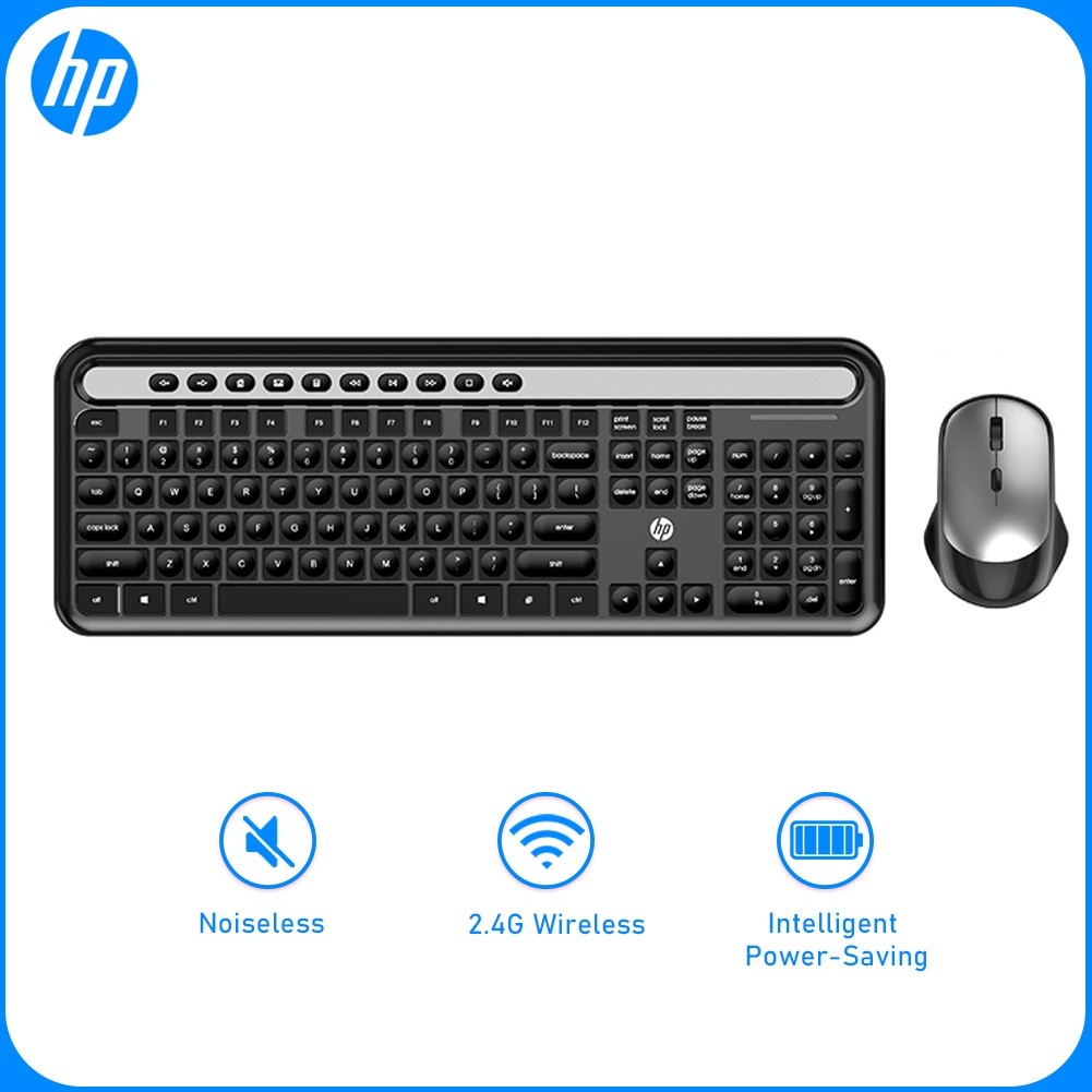 HP CS500 ชุดคีย์บอร์ดและเมาส์ไร้สาย คีย์บอร์ดคีย์บอร์ดรูปตัว S ไร้สาย 2.4G เมาส์ไร้สายสําหรับ บ้านส