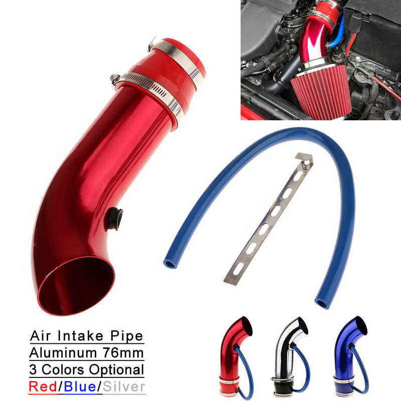 々 Universal Aluminum Pipe / Hose Air Filter Intake System Duct Tube Kit 76Mm (Red)