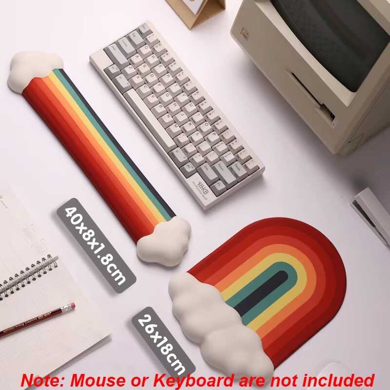 สายรุ้งสีแป้นพิมพ์เมาส์แผ่นรองข้อมือโฟมหน่วยความจําผ้าฝ้ายที่วางฝ่ามือแผ่นรองเมาส์กันลื่นพิมพ์ข้อมือสนับสนุนปาล์มมือข้อมือเสื่อ