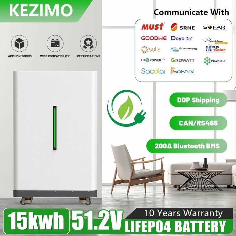 แบตเตอรี่ LiFePo4 48V 51.2V 300Ah 200Ah 100Ah แบตเตอรี่ลิเธียม 6000 รอบ พร้อม BMS Bluetooth ในตัว