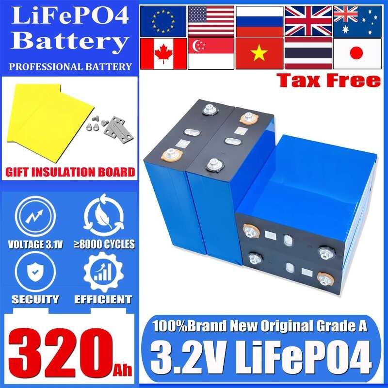 แบตเตอรี่ Lifepo4 320Ah 3.2V 8000 รอบ 340AH 10000 รอบ ชาร์จได้ เกรด A DIY 12V 24V RV EV เรือ