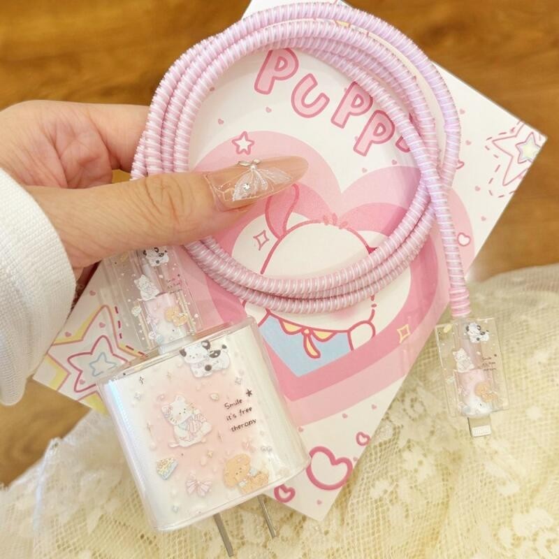 สาย Charger Protector Case สําหรับ IPhone 15 14 13 16 18/20W Charger Protection Cover Cute Kitty Pin