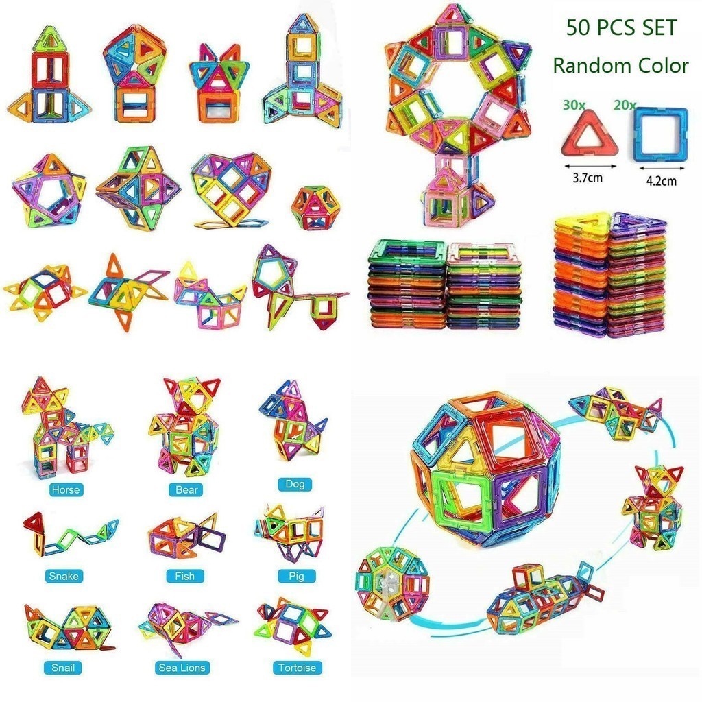 ตัวต่อแม่เหล็ก แบ่งขาย แยกขาย ตัวต่อมนมุมไม่คม ของเล่นเด็ก เสริมพัฒนาการ Magnatic Building block บล