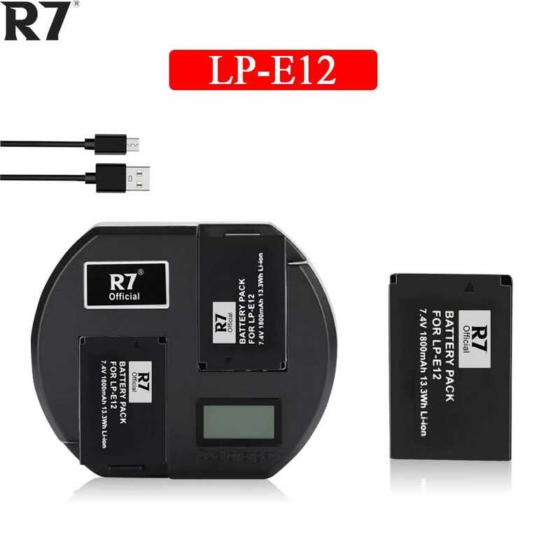 R7 3 1800mAh LP-E12 LP E12 Camera Battery and Fast LCD Charger for Canon M 100D Kiss X7 Rebel SL1