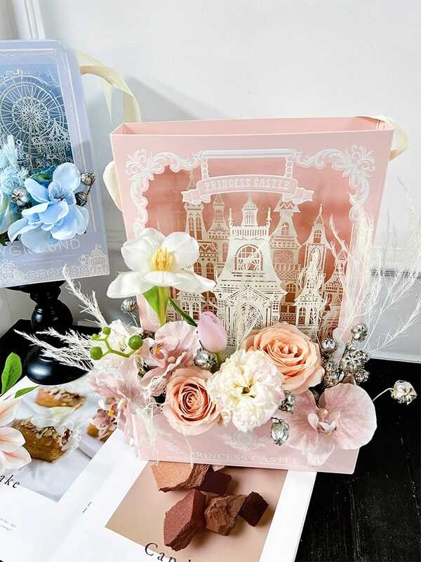 1 1E7 ชิ้น กระดาษมือถือกล่องของขวัญ 3D บรรเทาปราสาทพ