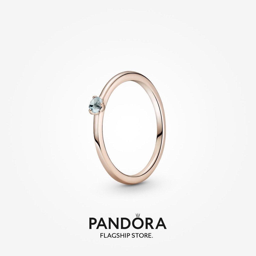 Pandora แหวนชุบโรสโกลด์ 14k สีฟ้าอ่อน สําหรับผู้หญิง j111