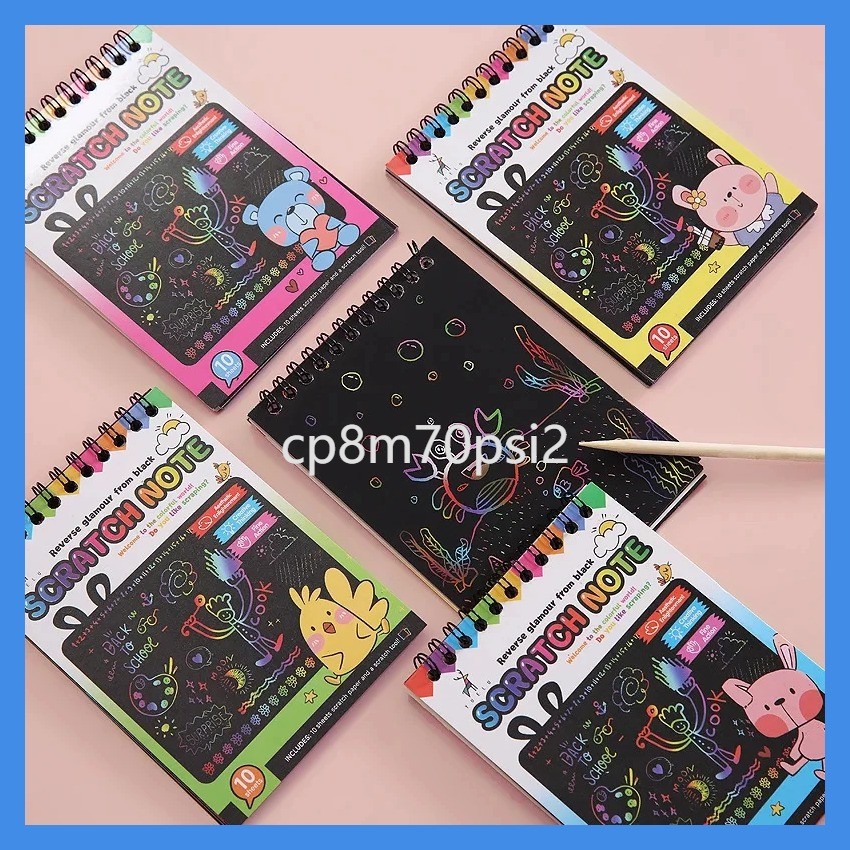 tk Rainbow Scratch Paper Children's Art Book Black DIY Rainbow Art Paper Card Neon Scratch Book wit