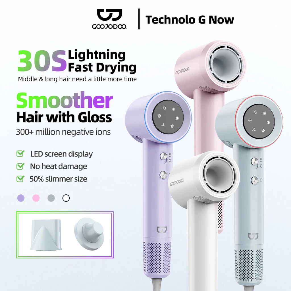 GOOJODOQ เครื่องเป่าผมความเร็วสูง แห้งรวดเร็ว 300+ ล้านไอออนลบ ไม่มีความเสียหายจากความร้อน