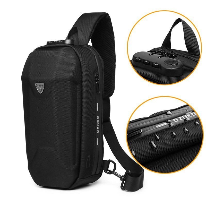 Ozuko Anti-theft Men's Sling Bag Waterproof Chest Pack Shoulder Bag with USB Charging