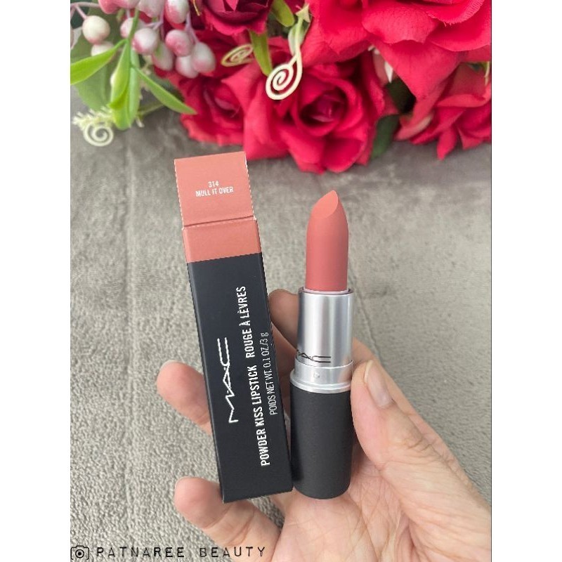 ,,Mac Powder Kiss Lipstick ป้ายไทย ลิซ่าใช้สี 314 Mull it over ส้มพีช