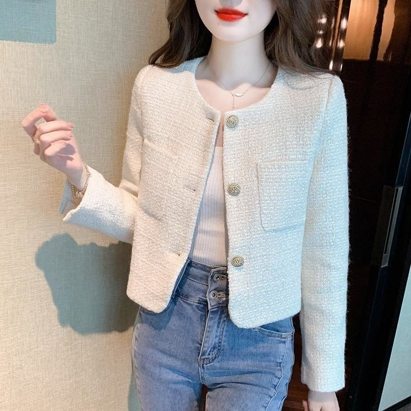 Xiaoxiang สไตล์แจ็คเก็ตผู้หญิงฤดูใบไม้ผลิฤดูใบไม้ร่วงสไตล์ใหม่ความรู้สึกระดับไฮเอนด์อารมณ์ทวีดขนาดเล็กสั้นระดับไฮเอนด์ด้านบน