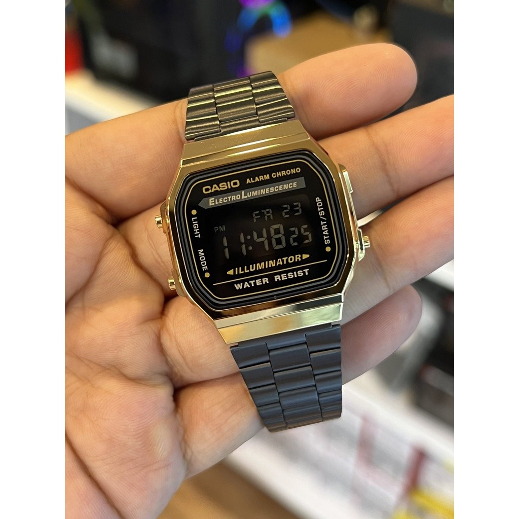 Original Casio Digital Black & Gold Watch A168WEGB-1B / Legit Casio Digital Black Gold Mens Watch