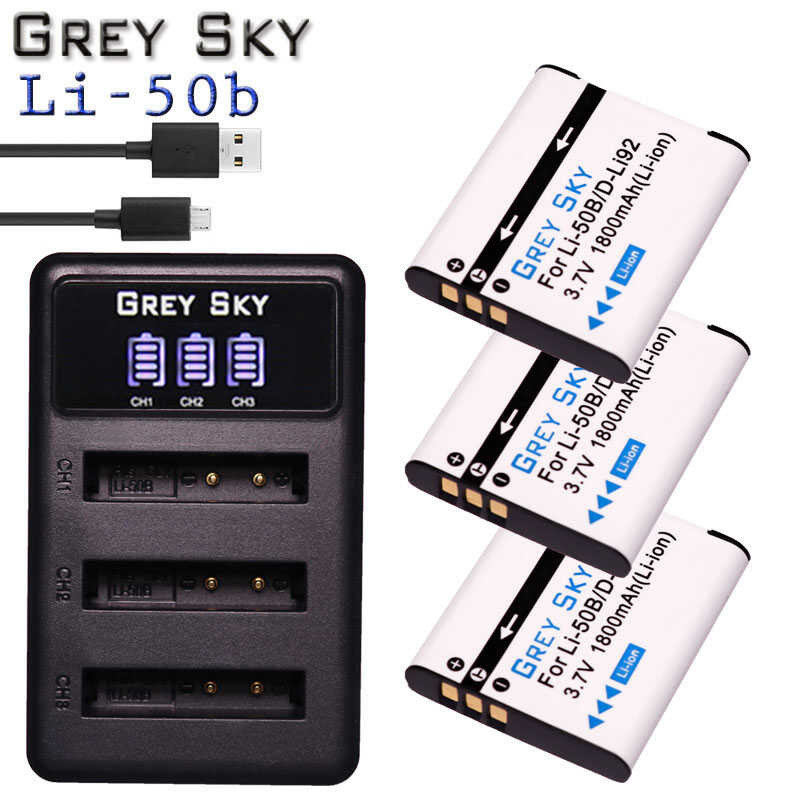 3 a x Li-50B LI50B li 50B D-LI92 Battery，3-Slots Charger for OLYMPUS SP 810 800UZ u6010 u6020 u9