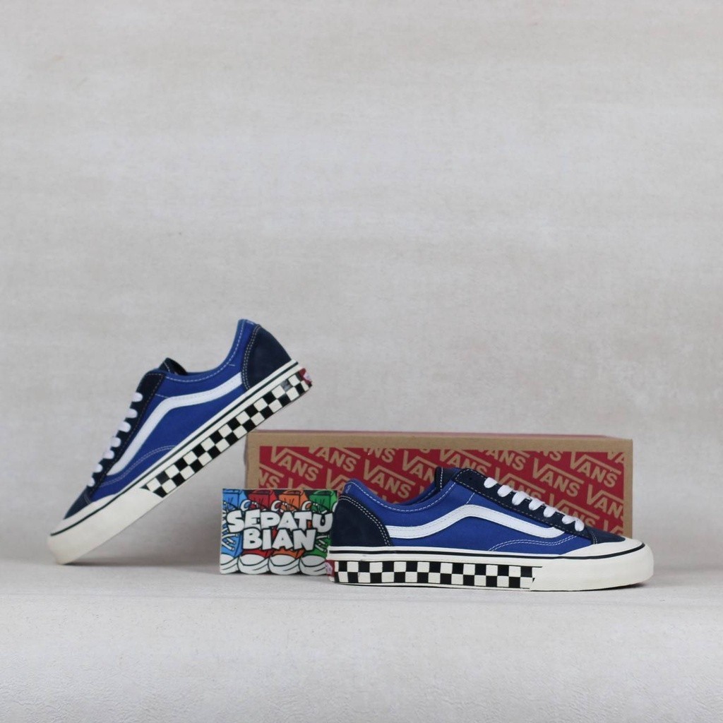 Sepatu Vans Old Skool Style 36 Decon Sf Checkerboard True Navy Blue White