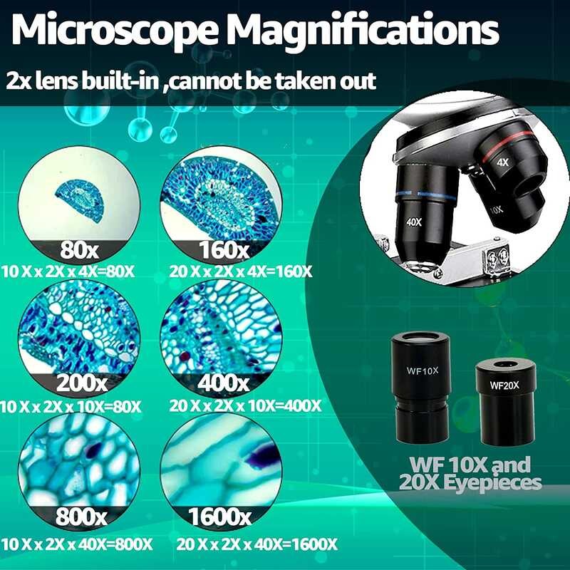 SVBONY 々 Sv605 Microscope 80X-1600X Double Barrel Biological Power And Battery Dual Supply Syste