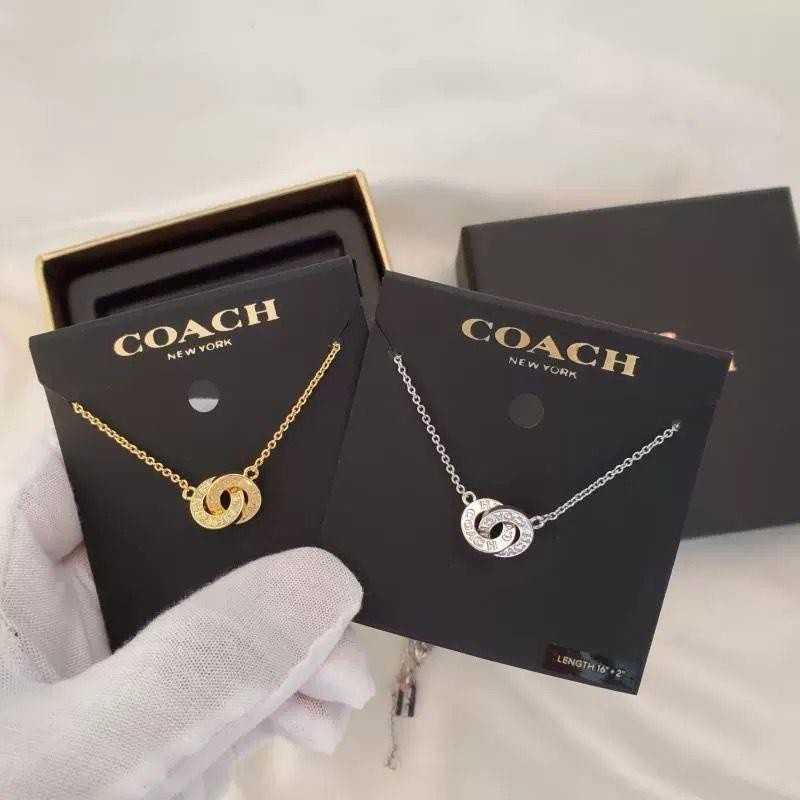 ♞,♘Coach สร้อยคอโซ่ ชุบทอง จี้แหวนคู่ สไตล์ยุโรป และอเมริกา หรูหรา เครื่องประดับ สําหรับผู้หญิง VBG