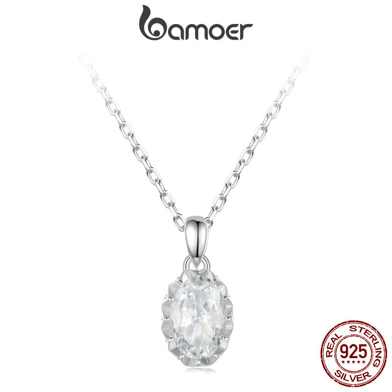 Bamoer สร้อยคอเงินสเตอร์ลิง 925 1CT เครื่องประดับ สําหรับผู้หญิง