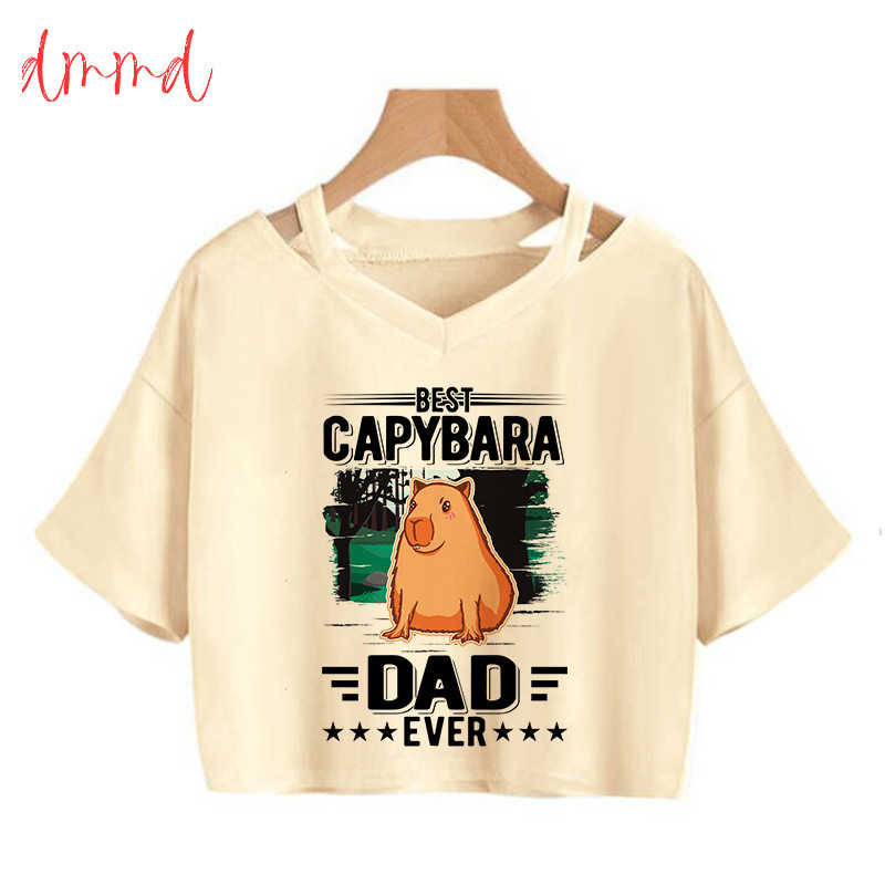 ♞,♘,♙【COD】[dmmd]* Lustige Tier Capybara T Hemd Frauen Kawaii Cartoon Manga Crop Tops T-shirt Mode H