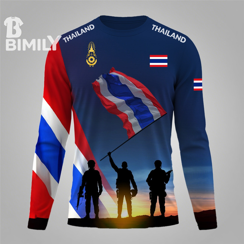 2568 เสื้อยืดที่ระลึกธงชาติไทย（ความรักและสันติภาพ）แขนยาวกลางแจ้ง เสื้อไทยนี้รักสงบ แต่ถึงรบไม่ขลาด ปกป้องอธิปไตยของชาติ เสื้อยืดผู้ชาย