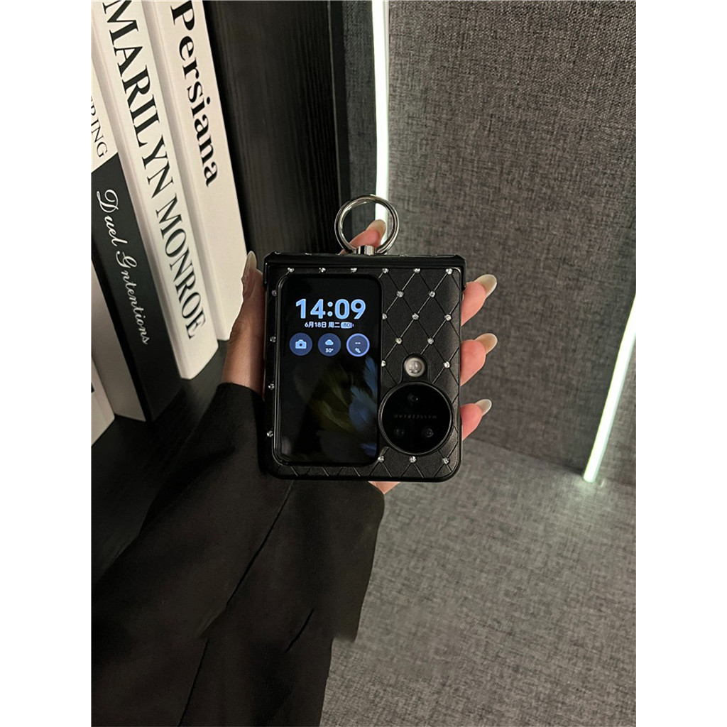 Luxury Glitter Rhinestone คริสตัลสีดําเคสโทรศัพท์พร้อมแหวนสําหรับ OPPO N3Flip N2 Flip N3 Flip N2flip N3Flip กันกระแทกปกหลัง - รูปที่ 2