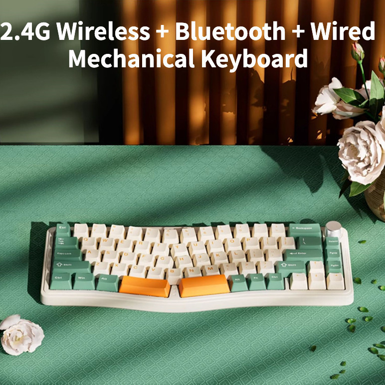 Ajazz AKS068pro คีย์บอร์ดไร้สาย บลูทูธ 2.4G RGB Alice VIA สามโหมด สําหรับเล่นเกม