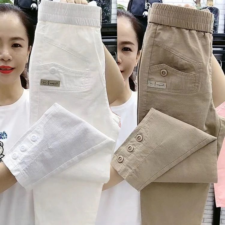 กางเกงลำลองสตรีทรงหลวม ผ้าฝ้ายแท้