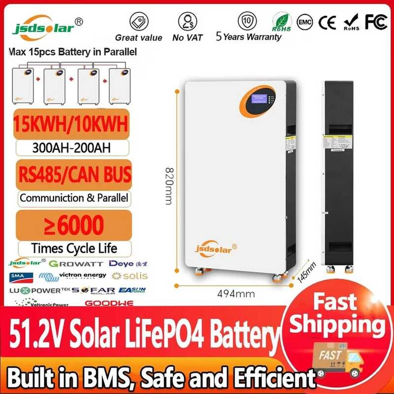 แบตเตอรี่ LiFePO4 48V 300Ah 15Kwh 16S 200A BMS พกพา 51.2V 100Ah 200Ah แบตเตอรี่ลิเธียม CAN RS4