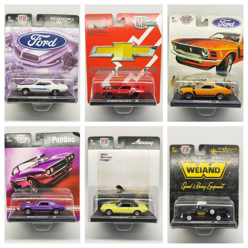 M2 เครื่อง 1/64 Ford Dodge Chevrolet Plymouth Muscle Car Pickup Alloy Car Model Collection