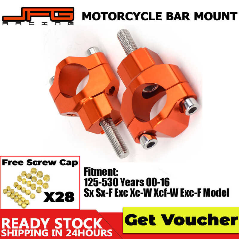 JFG Racing Motorcycle Orange 6061-T6 Aluminum HandleBar Fat Bar Risers 28mm Mount Holder Clamp Adap