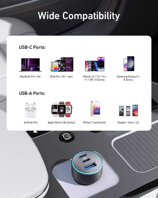 Anker Usb-C 67W 3-Port Compact Fast Charger, Car Adapter With PIQ 3.0 For Iphone 15/14/14 Plus/14 P