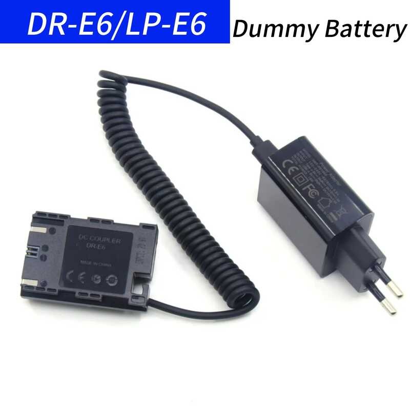 DR-E6 8 LP-E6 Fake Battery USB C Power Bank Cable&PD Adatper Charger For Canon EOS 5DII 5DS R 5D3