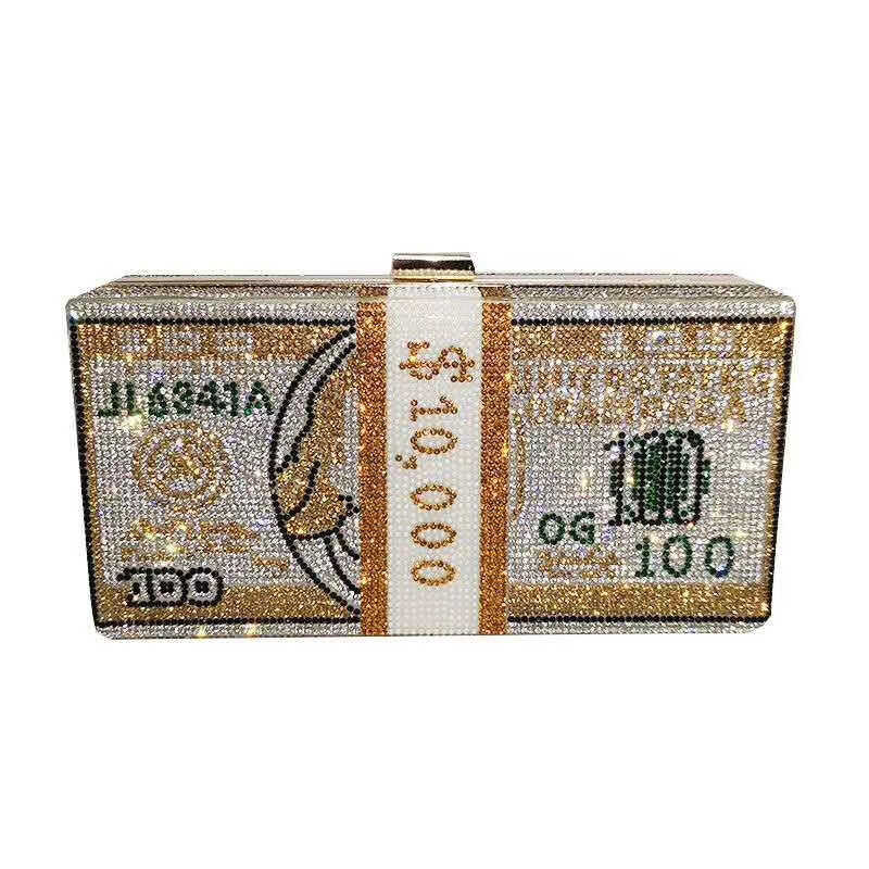 Colors Red/Blue 10 Crystal Money USD Clutch Purse Wedding Women’s Diamond Shoulder Crossbody Handb