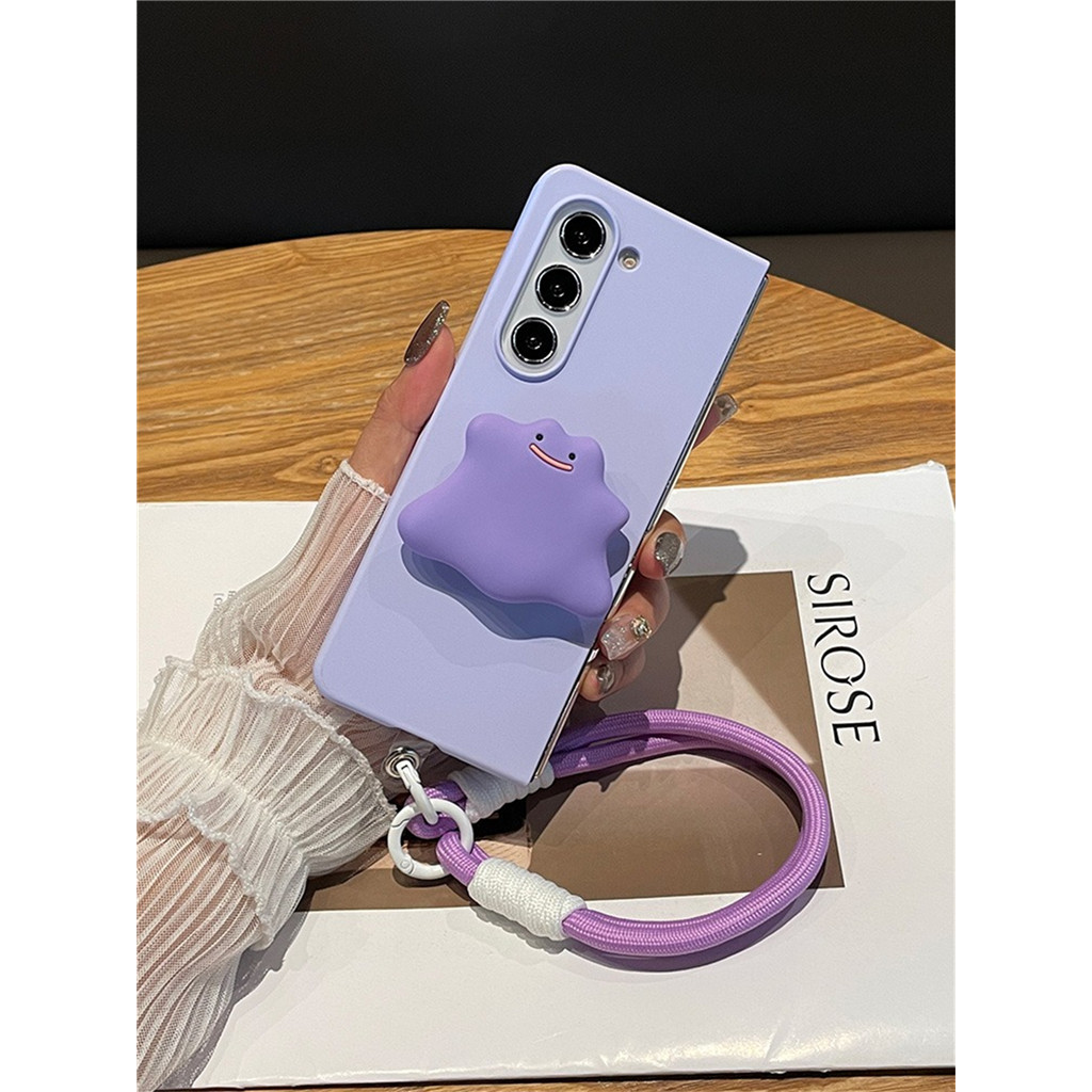เกาหลีน่ารักสีทึบสีม่วง Ghost ผู้ถือเชือกเคสโทรศัพท์สําหรับ Samsung Galaxy ZFold 7 8 Ultra Z Fold6 Z Fold3 Zfold5 Z Fold4 ฝาครอบ