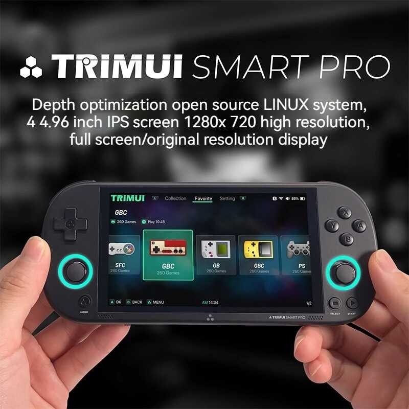 TRIMUI 々 Smart Pro Open Source Handheld Retro Arcade HD 4.96 Inch Ips Screen Game Console Ux Bat