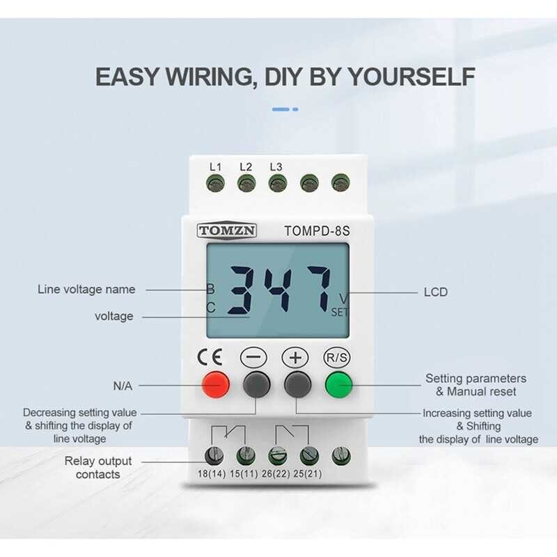 ❤ 3 Phase Din Rail Adjustable Under Over Protector Voltage Monitoring Sequence Protection Rela
